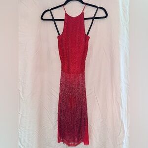 Primavera Couture Red Sequin Babydoll Mini Dress